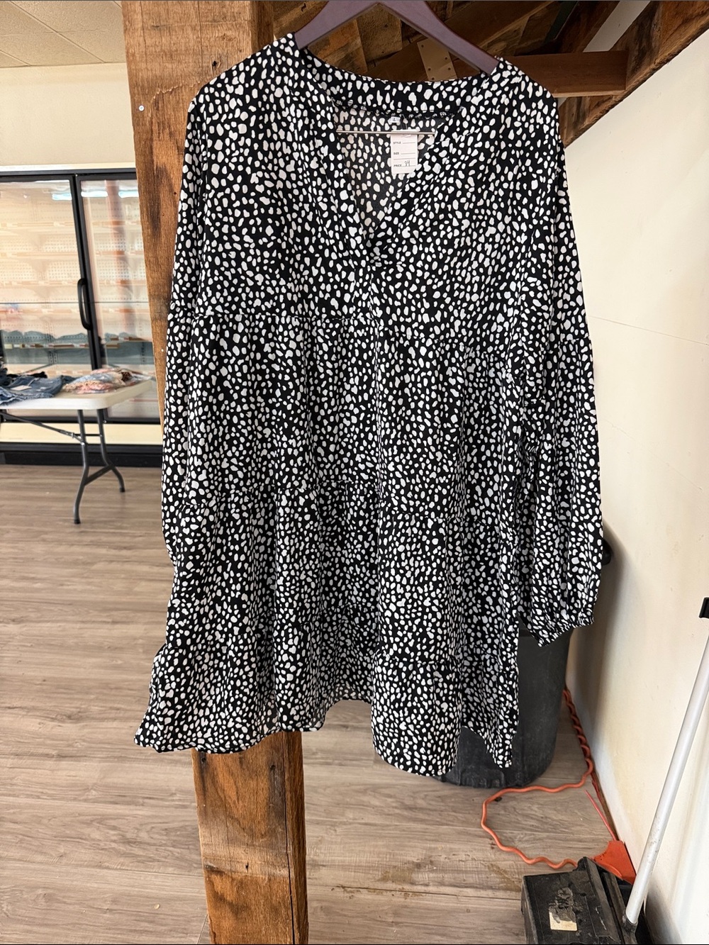 Black and White Dalmatian Print V-Neck Dress